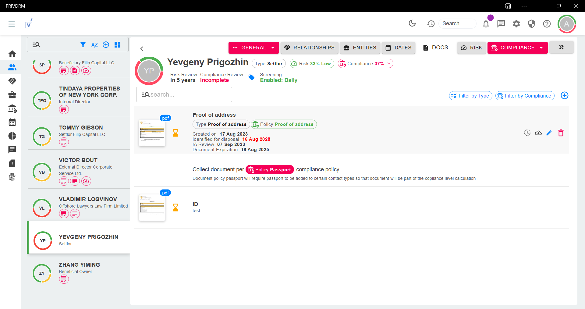 Adding documents to Contact, Relationship or Entity